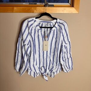 NWT Tommy Bahama Striped Blue and White Women's Linen Top
